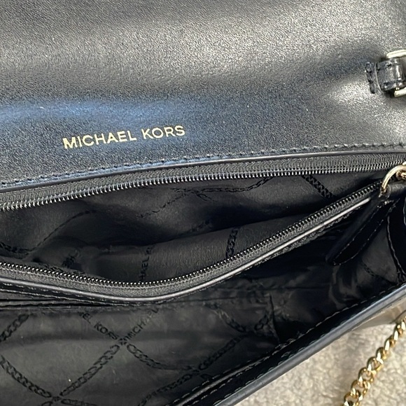 Michael Kors Bellamie Black Leather Cool Embellished Leather Bag Chain Crossbody - Picture 15 of 17